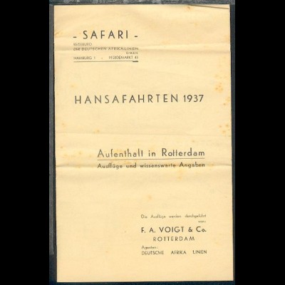 Hansafahrten 1937 Merkblatt für den Aufenthalt in Rotterdam