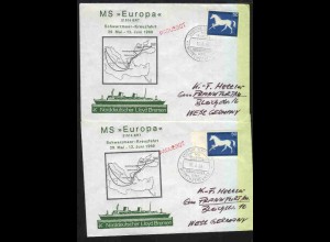 MS EUROPA NDL MITTELMEERFAHRT 17.6.69 2x je auf nicht zugehörigem Sonderumschlag