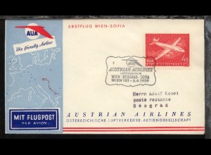Österreich AUA-Erstflug-Bf. Wien-Belgrad 6.4.1959
