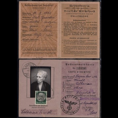 Postausweiskarte ausgestellt am 8.12.1939vom Postamt Berlin-Steglitz 