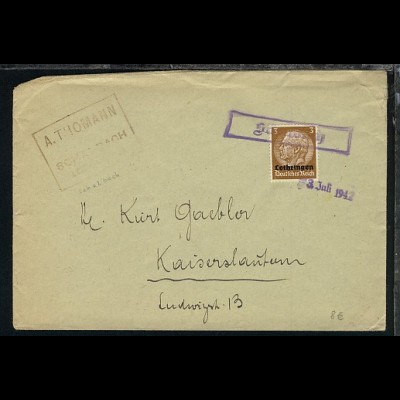 3 Pfg. auf Bf. mit R1 Schalbach + Datum-L1 3.Juli 1942 nach Kaiserslautern