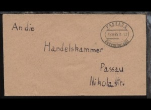 Passau Oval-Stpl. PASSAU 2 Gebühr bezahlt 25.10.45 auf Bf.