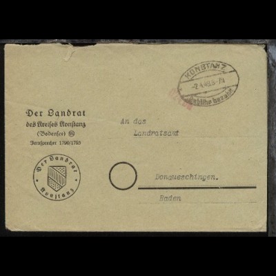 KONSTANZ Gebühr bezahlt 2.4.48 auf Brief des Landrat des Kreises Konstanz