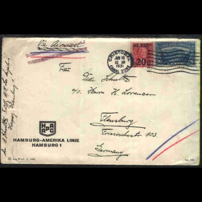 2 Werte auf Lupo-Bf.(HAPAG-Umschlag) ab Christobal JUN 19 1931 nach Flensburg, A