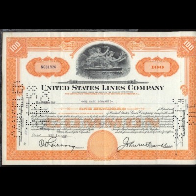 1952 United States Line Company Aktie über 100 Anteile
