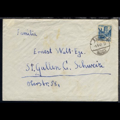 Württemberg Freimarke 75 Pfg. auf Brief ab Sulz 5.8.47