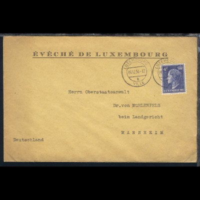 1950/51 Großherzogin Charlotte 4 Fr. je auf 2 Briefen ab Luxembourg-Ville 