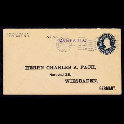 L1 CAMPANIA auf Brief ab New York MAY 24 1910 nach Wiesbaden