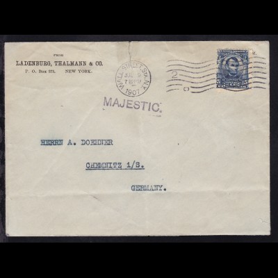 L1 MAJESTIC auf Brief ab New York JUL 9 1907 nach Chemnitz, Brief Büge