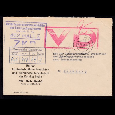 roter R1 VD + Nachweis-Stempel auf ZKD-Brief 