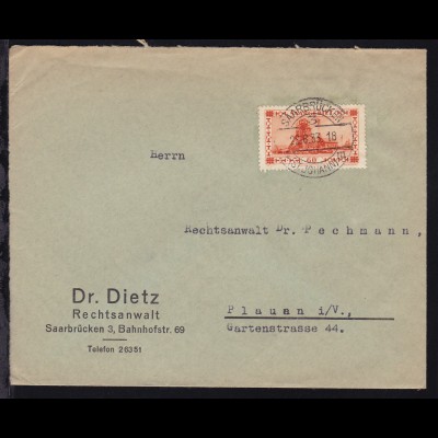 Landschaften 60 C. auf Brief des Rechtsanwalt Dr. Dietz ab Saarbrücken 