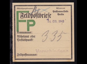 Vorbindezettel für Feldpostbriefe der Postsammelstelle Berlin