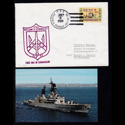 USS WILLIAM H. STANDLEY (DLG-32) JUL 9 1966 + Cachet auf Brief,