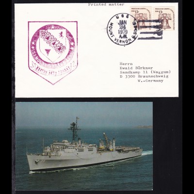 USS MOUNT VERNON (LSD-39) JAN 24 1979 + Cachet auf Brief, dazu CAK des Schiffes