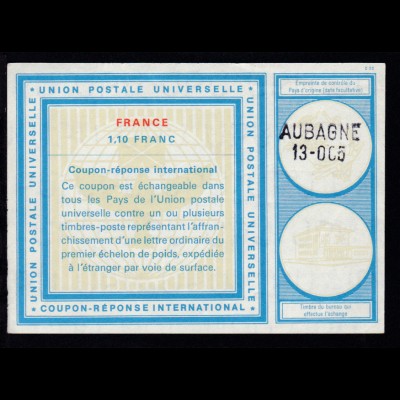 Internationaler Antwortschein 1,10 Franc mit L2 AUBAGNE 13- OC5