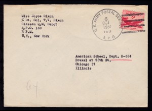 U.S. ARMY POSTAL SERVICE 169 6 OCT 1951 auf Brief nach Chicago