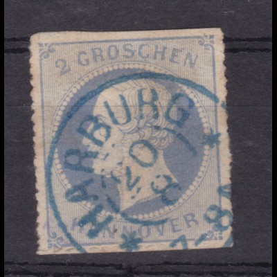 König Georg V. 2 Gr. Mit K2 HARBURG 20.8., Marke oben und unten Scherentrennung