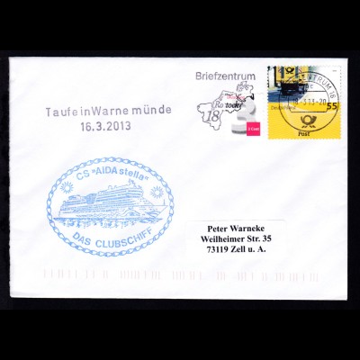 OSt. Briefzentrum 18 18.3.13 + L2 Taufe in Warnemünde 16.3.2013 + Cachet 