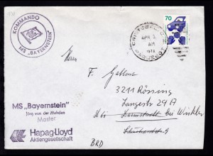 CRISTOBAL C.Z. PAQUEBOT APR 3 1974/1 + Cachet MS Bayernstein auf Brief