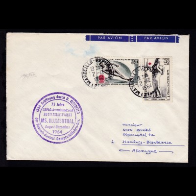 OSt. Marseille 2.12.1964 + Cachet Jubiläumsfahrt MS Blumenthal auf Brief
