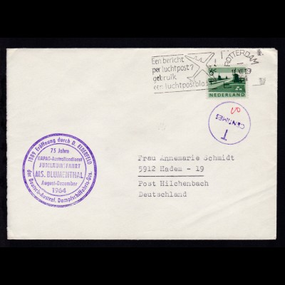 OSt. Rotterdam 11.XII.1964 + Cachet Jubiläumsfahrt MS Blumenthal auf Brief