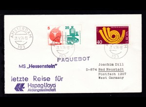 L1 PAQUEBOT + Ost. Amsterdam 21.V.74 + L1 MS "Hessenstein" + L3 