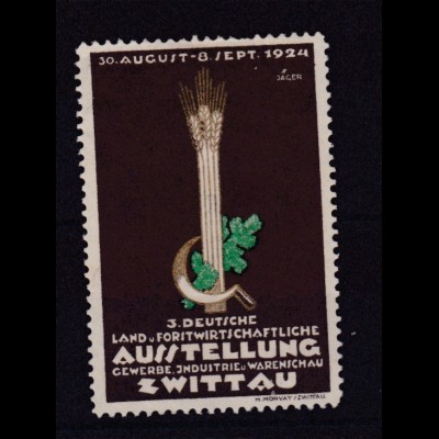Vignette 1924 3. Deutsche Land. u. Forstwirtschaftliche Ausstellung Zwittau, *