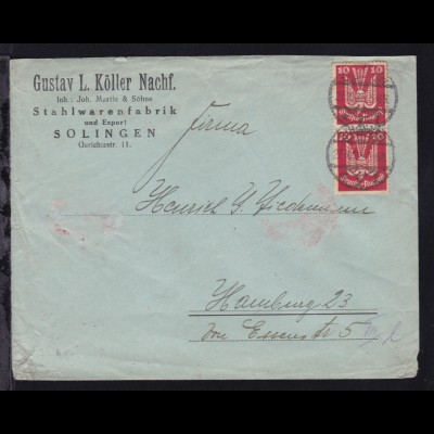 Holztaube 10 Pfg. senkr. Paar auf Firmenbrief (Gustav L. Köller Nachf. 