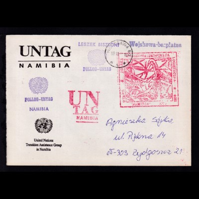 UNTAG Namibia 1989 polnisches Kontingent Brief mit Cachets ab Warschau 