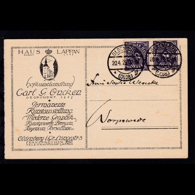 Posthorn 20 M. waager. Paar auf Firmenpostkarte (Hofkunsthandlung Carl G. Oncken