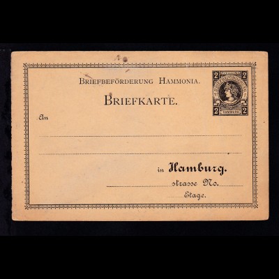 Hamburg Briefbeförderung Hammonia Ganzsache 2 Pfge ungebraucht