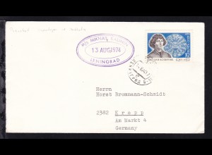 OSt. Leningrad 14.8.74 + Cachet MS Mikhail Kalinin auf Brief