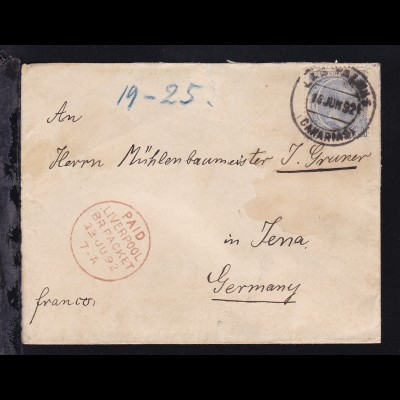 König Alfons XIII. auf Brief ab Las Palmas (Canarias) 14 JUN 92 nach Jena mit K1