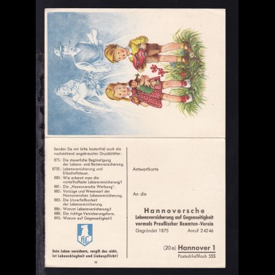 Hannover ca. 1960 ungebrauchte Werbe-Postkarte Hannoverschen Lebensversicherung