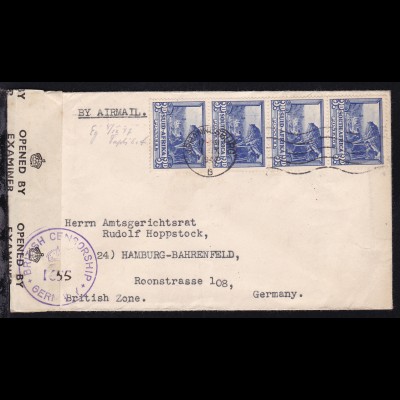Landesmotive 3 P. (Viererstreifen) auf Luftpostbrief ab Johannesburg 1.IX.1947 