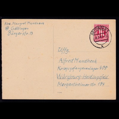 AM POST 15 Pfg. auf Kriegsgefangenenpostkarte ab Göttingen 28.2.46 