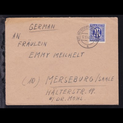 AM POST 25 Pfg. auf Brief ab Neunkirchen (Kr. Siegen) 12.5.46 nach Merseburg/
