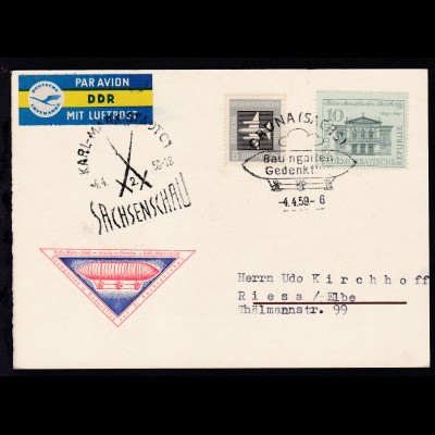 1959 Flugpostkarte Baumgarten-Gedenkflug zur 2. Sachsenschau