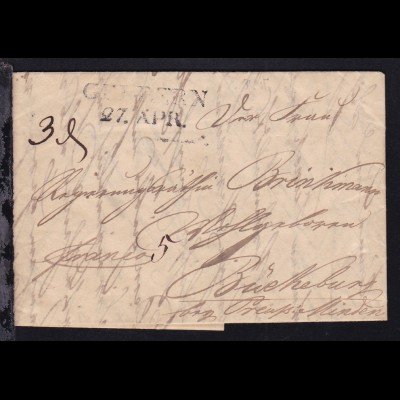 Geldern 1825 L2 GELDERN 27. APR auf Brief nach Bückeburg