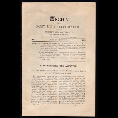 "Archiv für Post und Telegraphie" Beiheft zum Amtsblatt des Reichs-Postamts, 