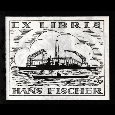 Ex Libris Hans Fischer mit Schiffsmotiv