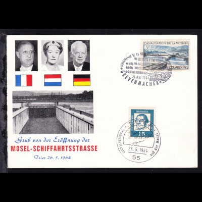 1964 Sonderpostkarte zur Eröffnung der Mosel-Schiffahrtsstrasse mit 