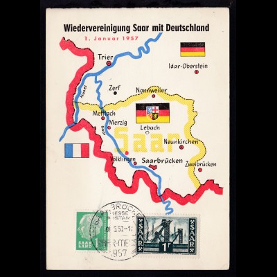 Sonderpostkarte Wiedervereinigung Saar mit Deutschland 1. Januar 1957