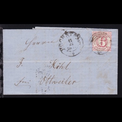 Ziffer 6 Kr. auf Brief mit Nummernstempel 186 + K2 HÖCHST AM/MAIN 11.12.1861 