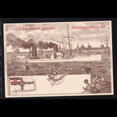 SM Depeschenboot "Sleipner", Karte zur Ausstellung Düsseldorf 1902