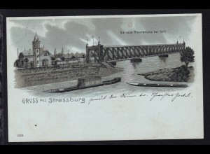 Gruss aus Strassburg Die neue Rheinbrücke bei Kehl, Mondscheinkarte