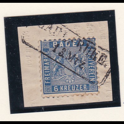 Wappen 6 Kr. auf Briefstück mit R2 CARLSRUHE 13 Mrz