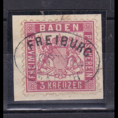 Wappen 3 Kr. auf Briefstück mit Ovalstempel FREIBURG UMKIRCH POSTABL.