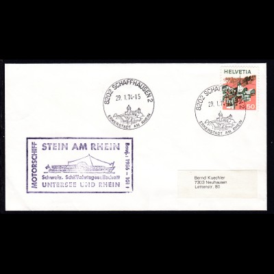 OSt. Schaffhausen 29.1.74 + Cachet MS Stein am Rhein auf Brief