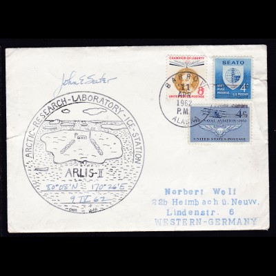 USA Maschinenstempel Barrow Alaska 11 APR 1962 + Cachet ARLIS-II auf Brief,
